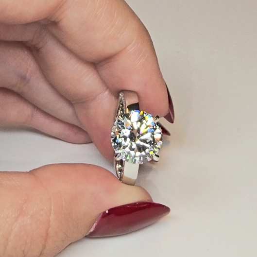 Celeste Round cut Lab Diamond with Cigar Band and Half set Diamond Sides & Hidden Halo