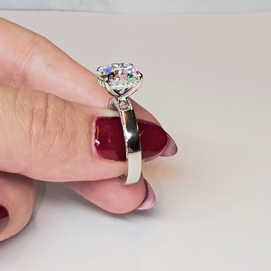 Celeste Round cut Lab Diamond with Cigar Band and Half set Diamond Sides & Hidden Halo