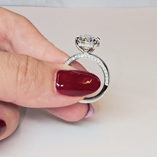 Celeste Round cut Lab Diamond with Cigar Band and Half set Diamond Sides & Hidden Halo
