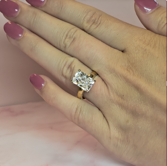 Celeste Radiant cut Lab Diamond with Cigar band and half set Diamond sides & hidden halo