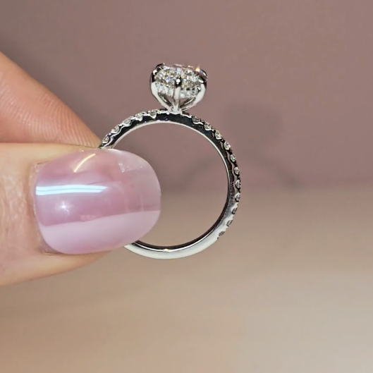 Chloé Marquise Cut Diamond Engagement Ring with Diamond Hidden Halo and Diamond Band