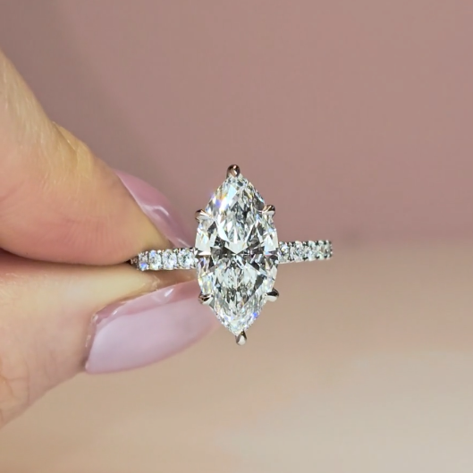 Chloé Marquise Cut Diamond Engagement Ring with Diamond Hidden Halo and Diamond Band