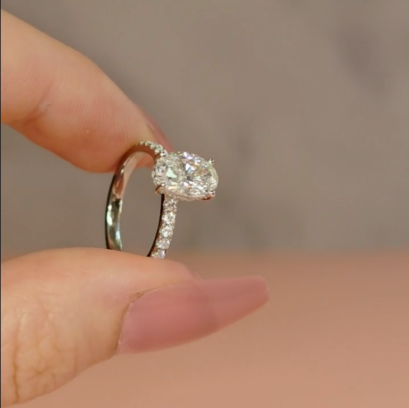 Chloé Oval Cut Diamond Engagement Ring with Diamond Hidden Halo and Diamond Band