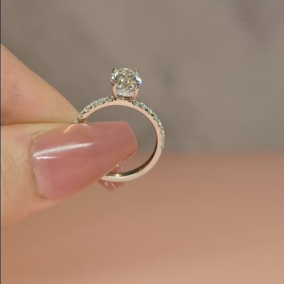 Chloé Oval Cut Diamond Engagement Ring with Diamond Hidden Halo and Diamond Band