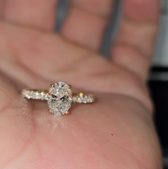 Chloé Oval Cut Diamond Engagement Ring with Diamond Hidden Halo and Diamond Band