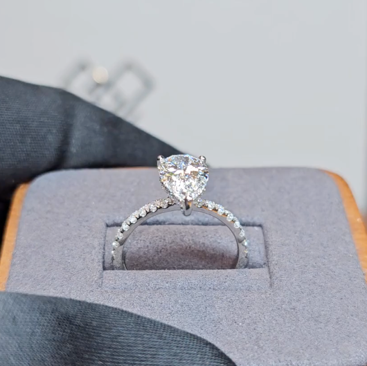 Chloé Pear Cut Diamond Engagement Ring with Diamond Hidden Halo and Diamond Band