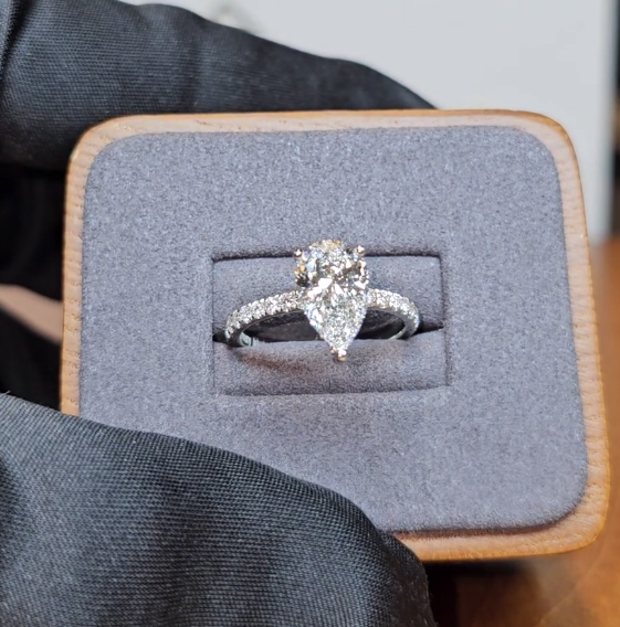 Chloé Pear Cut Diamond Engagement Ring with Diamond Hidden Halo and Diamond Band