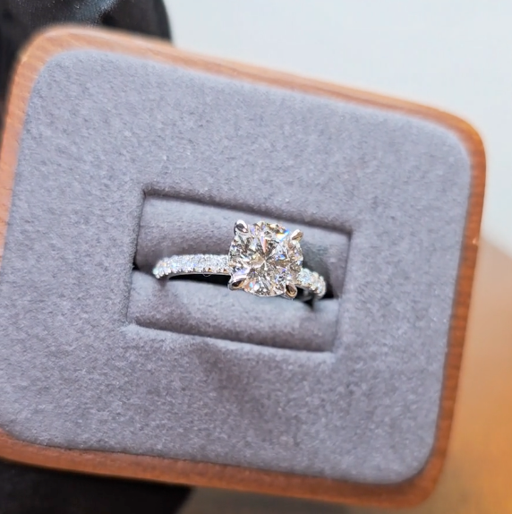 Chloé Round Cut Diamond Engagement Ring with Diamond Hidden Halo and Diamond Band
