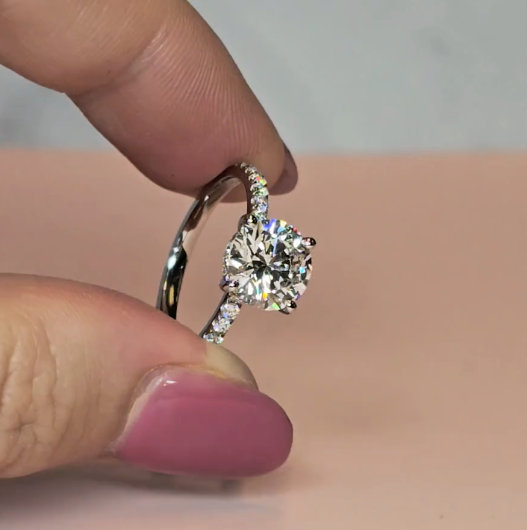 Chloé Round Cut Diamond Engagement Ring with Diamond Hidden Halo and Diamond Band