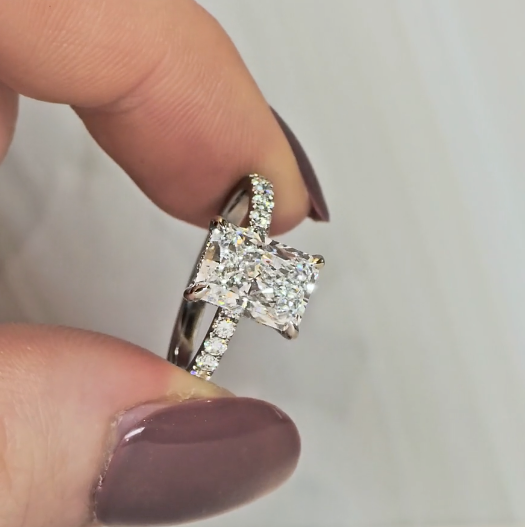 Chloé Radiant Cut Diamond Engagement Ring with Diamond Hidden Halo and Diamond Band