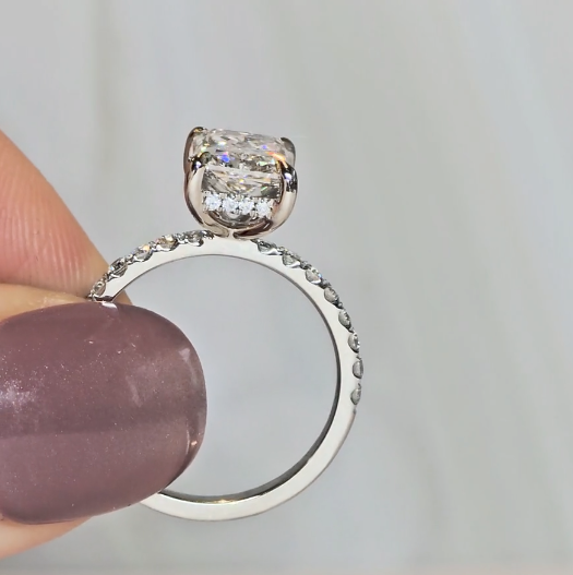 Chloé Radiant Cut Diamond Engagement Ring with Diamond Hidden Halo and Diamond Band