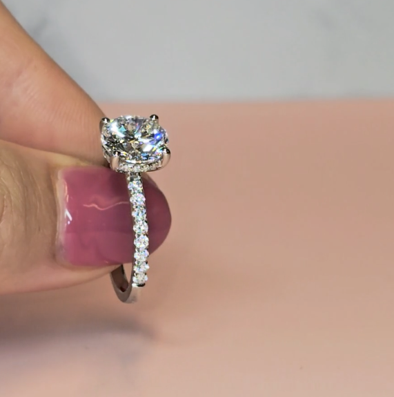Chloé Round Cut Diamond Engagement Ring with Diamond Hidden Halo and Diamond Band