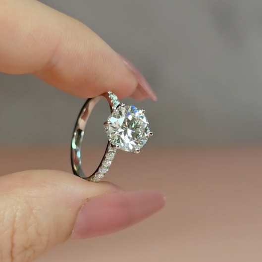 Chloé Round Cut Diamond Engagement Ring with Diamond Hidden Halo and Diamond Band