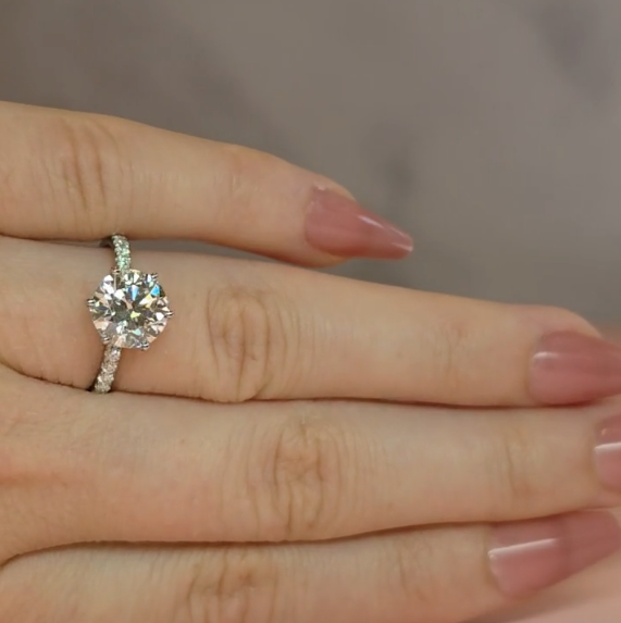 Chloé Round Cut Diamond Engagement Ring with Diamond Hidden Halo and Diamond Band