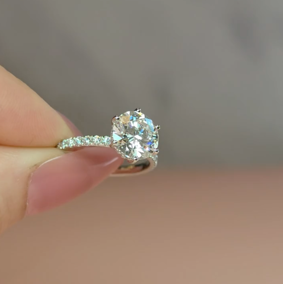 Chloé Round Cut Diamond Engagement Ring with Diamond Hidden Halo and Diamond Band