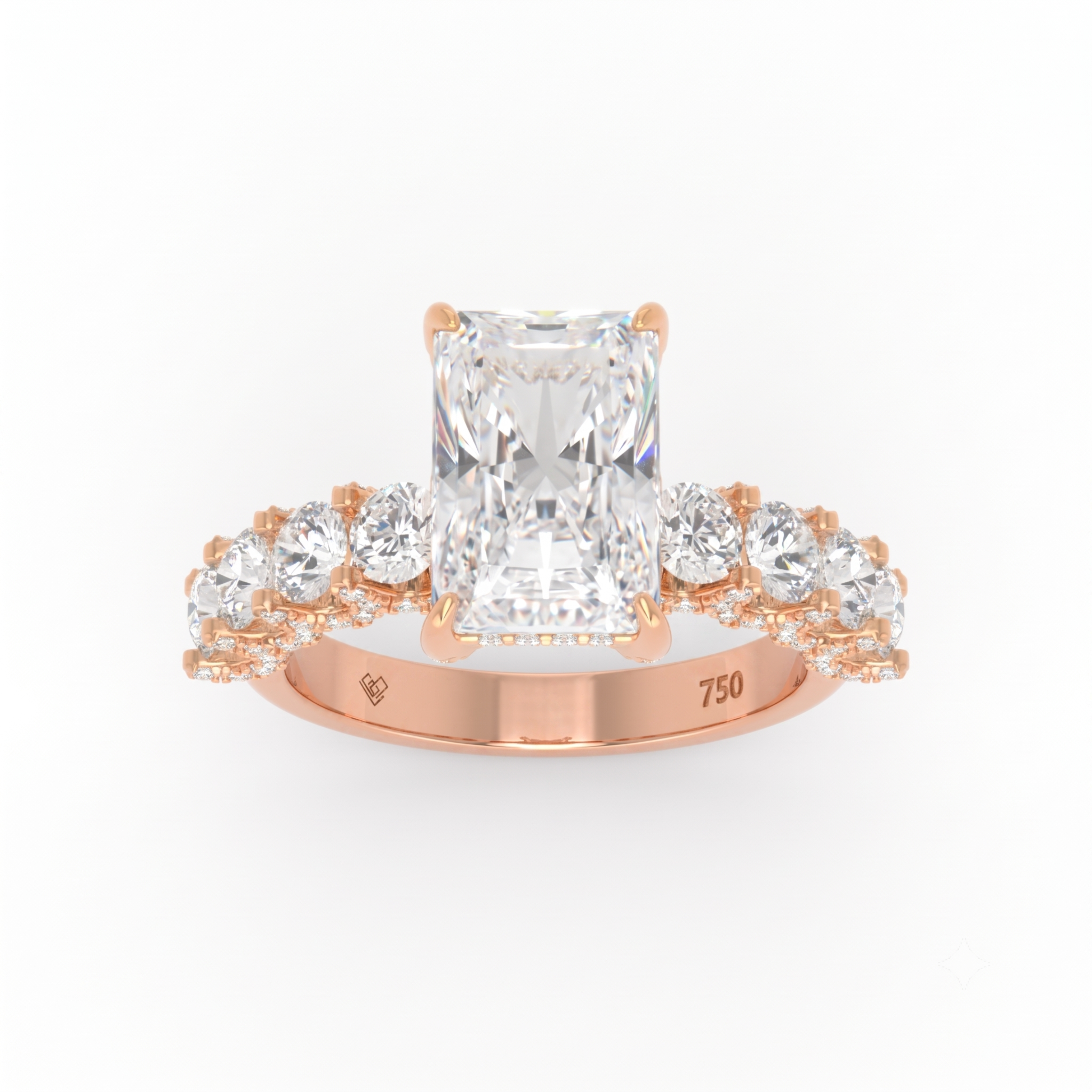 Juliette Radiant Lab-Grown Diamond Engagement Ring featuring a Half-Set Diamond Band, Hidden Halo, and Pavé U-Shaped Prong Setting