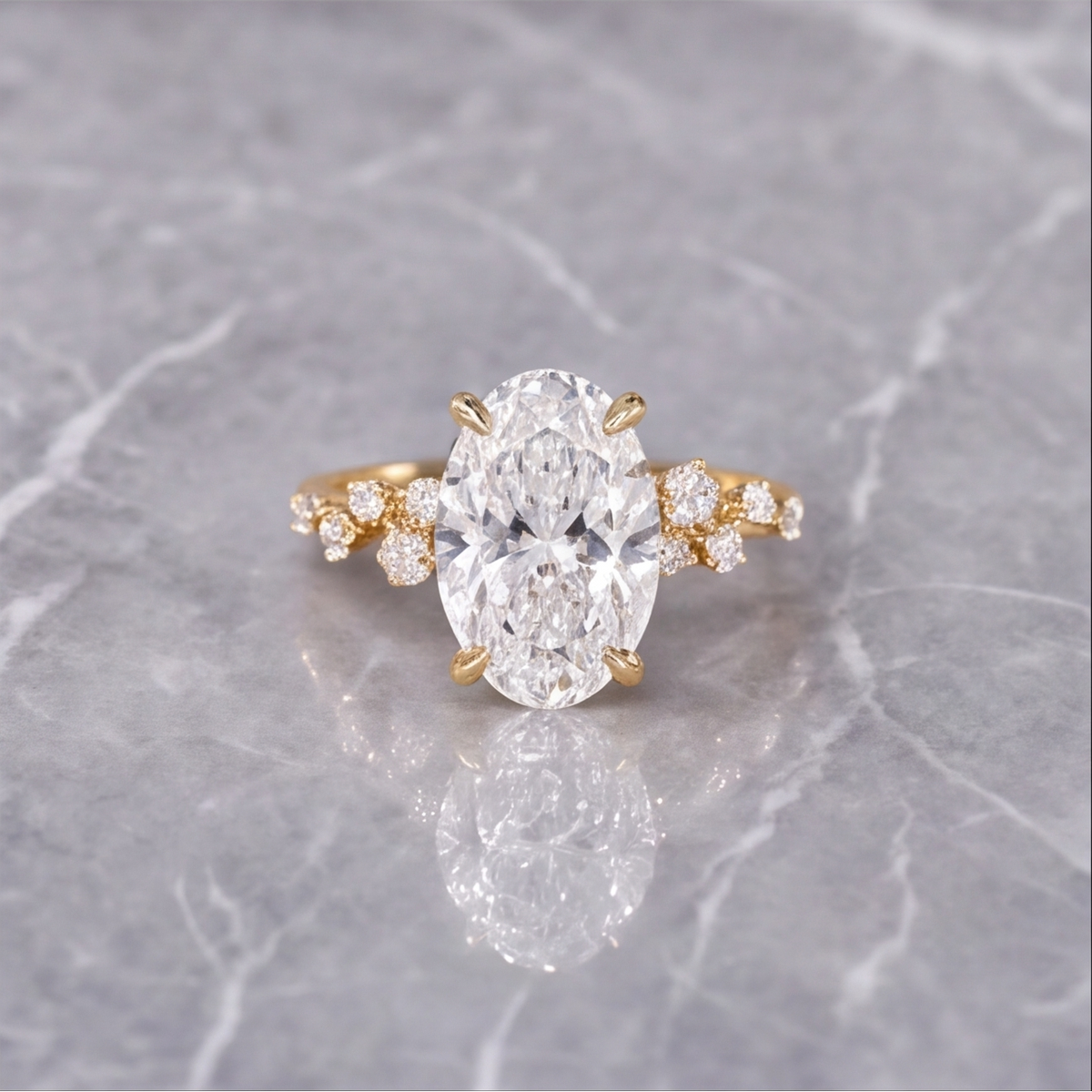Layla Oval Cut Diamond Engagement Ring With Diamond Accent Band