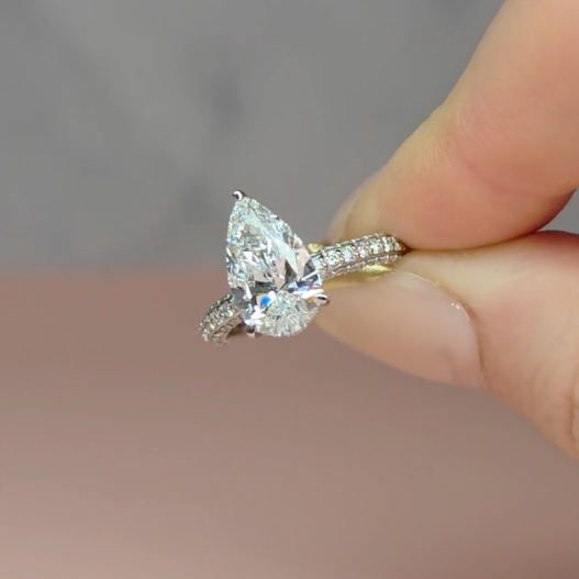 Mia Pear Cut Diamond Engagement Ring With Diamond Hidden Halo And 3D Diamond Band