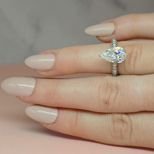Mia Pear Cut Diamond Engagement Ring With Diamond Hidden Halo And 3D Diamond Band
