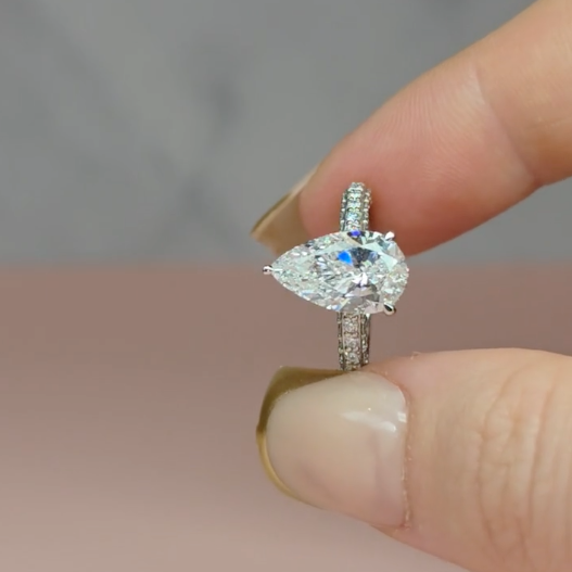 Mia Pear Cut Diamond Engagement Ring With Diamond Hidden Halo And 3D Diamond Band