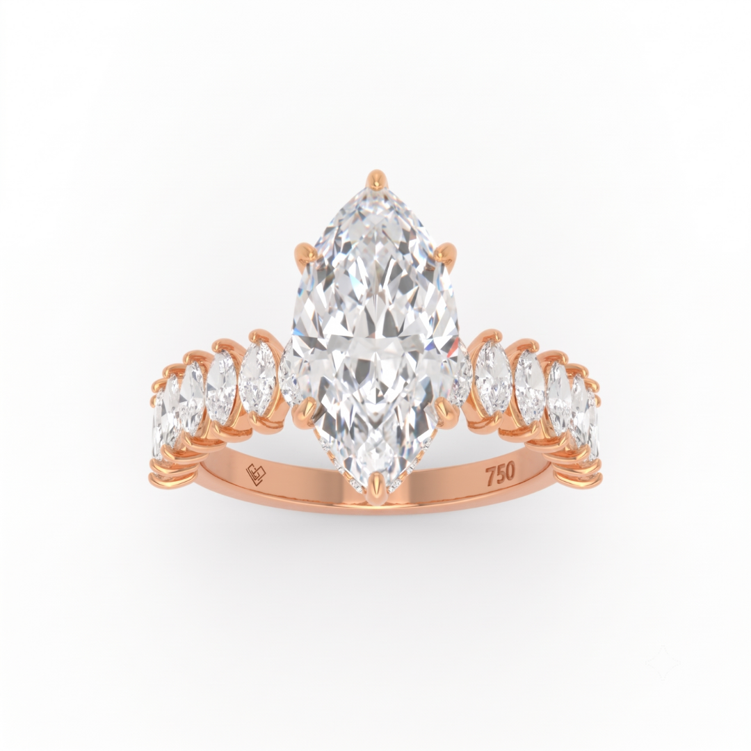 Vivien Marquise Brilliant Cut Engagement Ring with Marquise Brilliant Diamond Band and Wrap Around Hidden Halo
