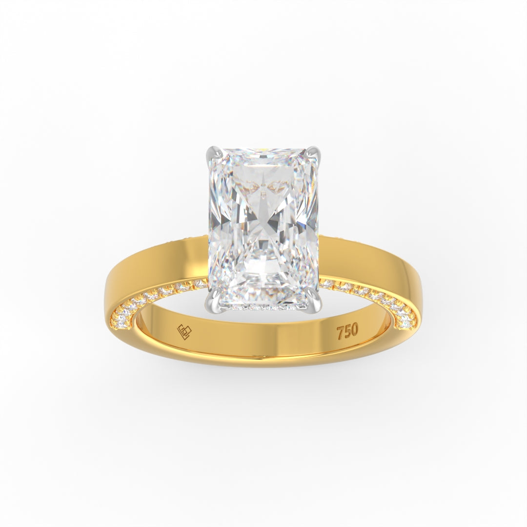 Celeste Radiant cut Lab Diamond with Cigar band and half set Diamond sides & hidden halo