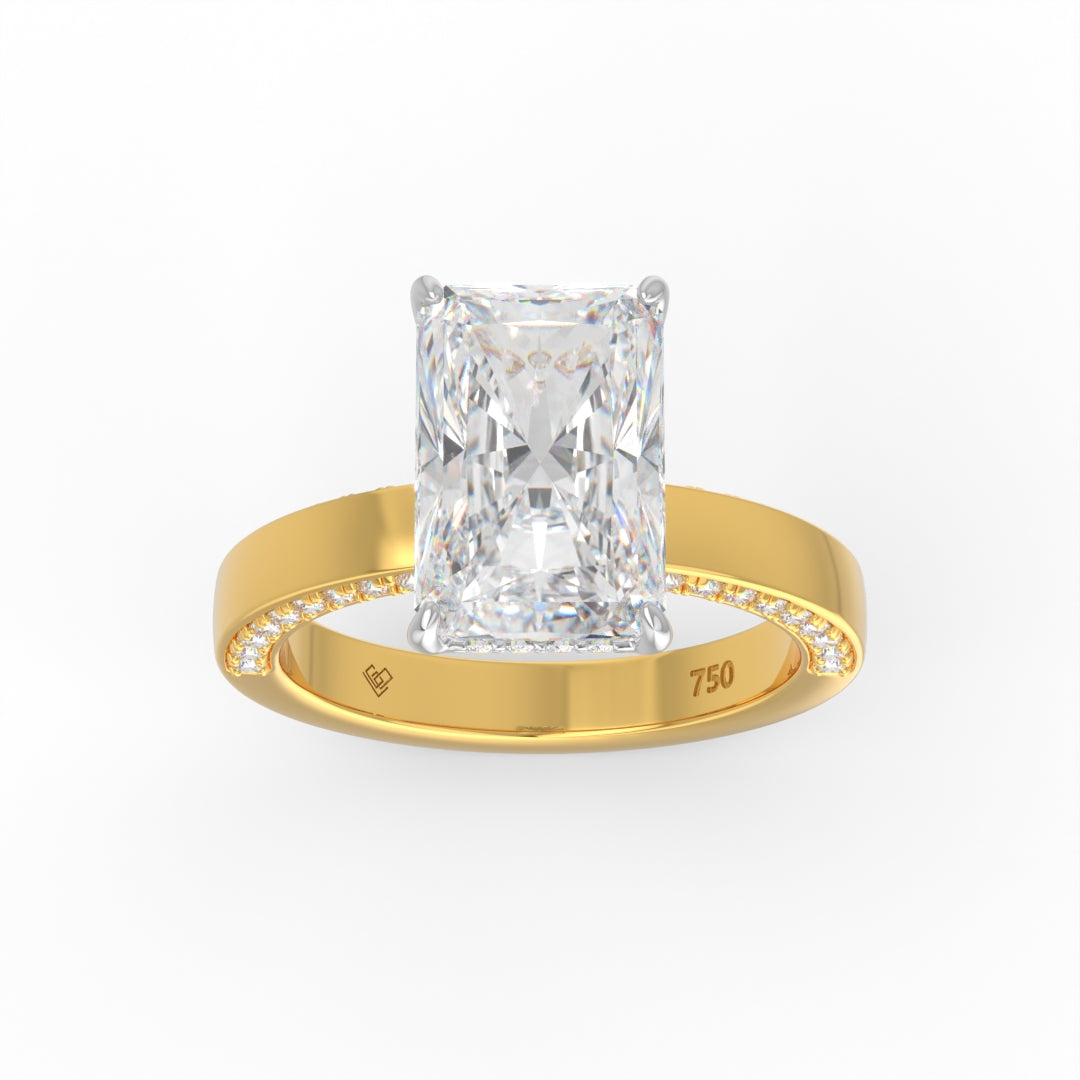 Celeste Radiant cut Lab Diamond with Cigar band and half set Diamond sides & hidden halo