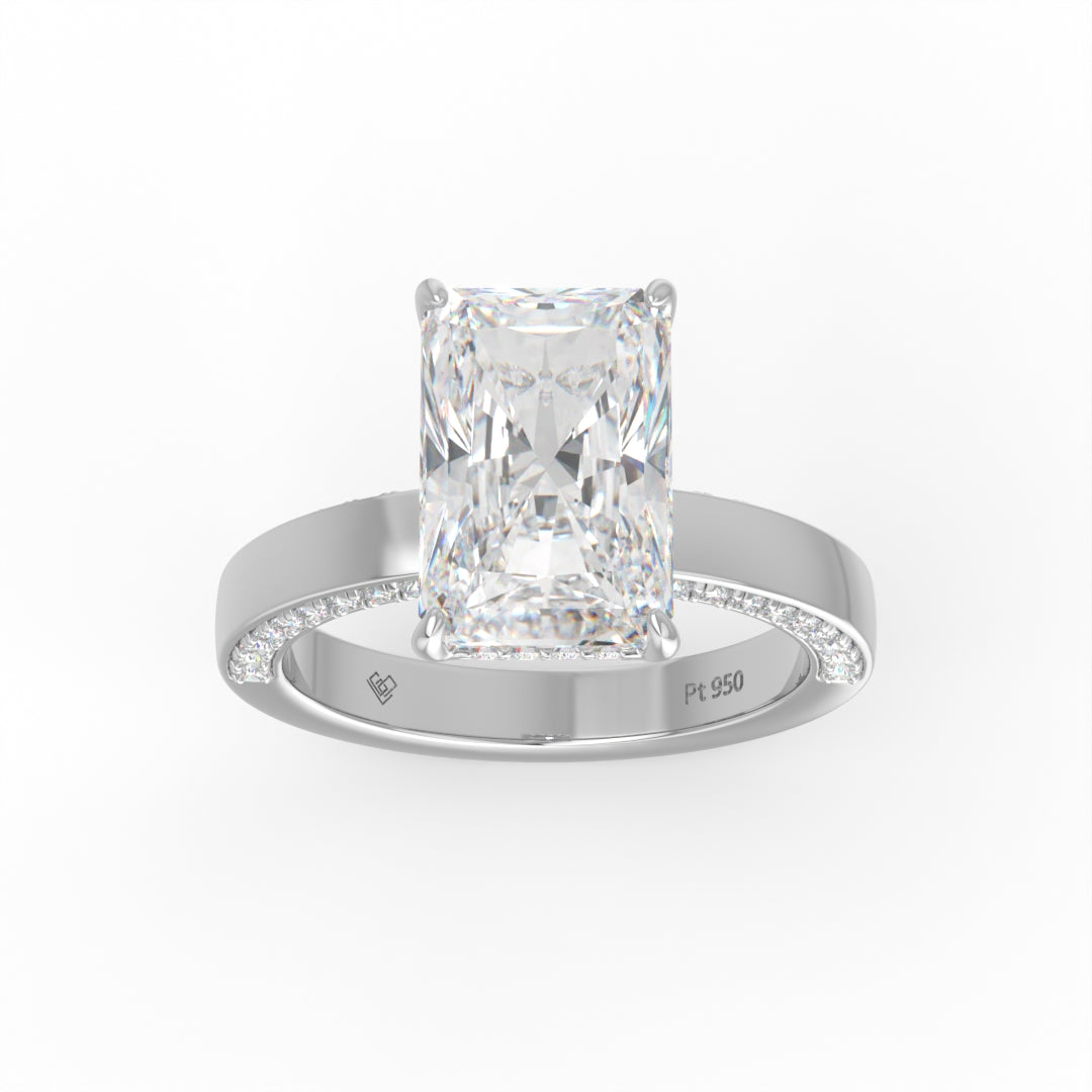 Celeste Radiant cut Lab Diamond with Cigar band and half set Diamond sides & hidden halo