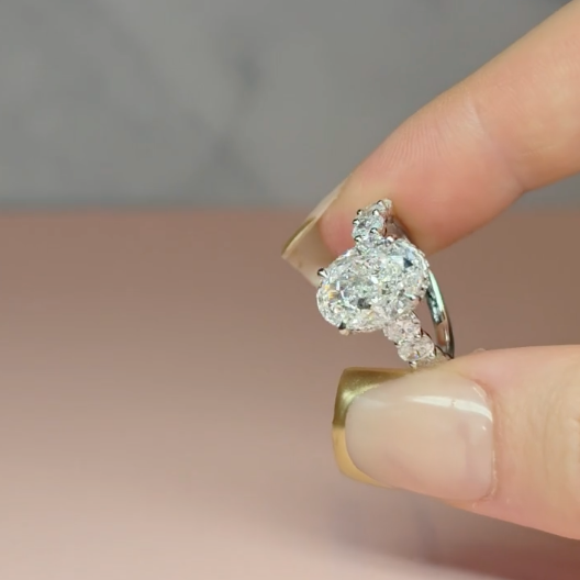 Vivien Oval Brilliant Cut Engagement Ring with Oval Brilliant Diamond Band and Wrap Around Hidden Halo
