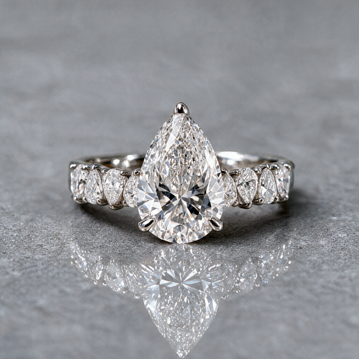 Vivien Pear Brilliant Cut Engagement Ring with Pear Brilliant Diamond Band and Wrap Around Hidden Halo