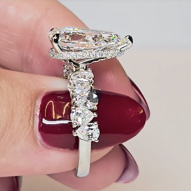 Vivien Pear Brilliant Cut Engagement Ring with Pear Brilliant Diamond Band and Wrap Around Hidden Halo