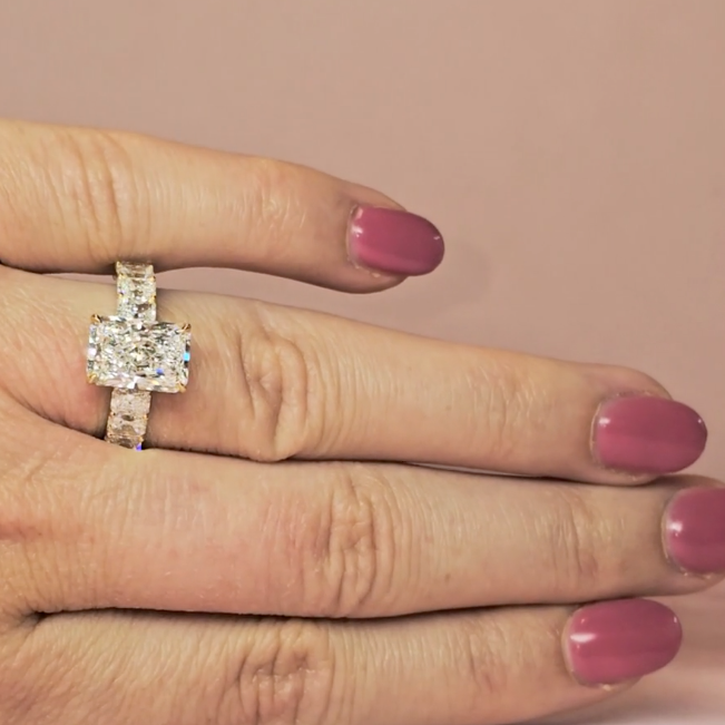Vivien Radiant Brilliant Cut Engagement Ring with Radiant Brilliant Diamond Band and Wrap Around Hidden Halo