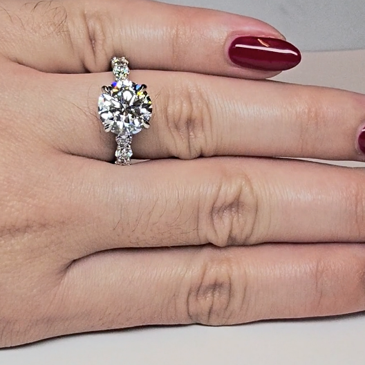 Vivien Round Brilliant Cut Engagement Ring with Round Brilliant Diamond Band and Wrap Around Hidden Halo