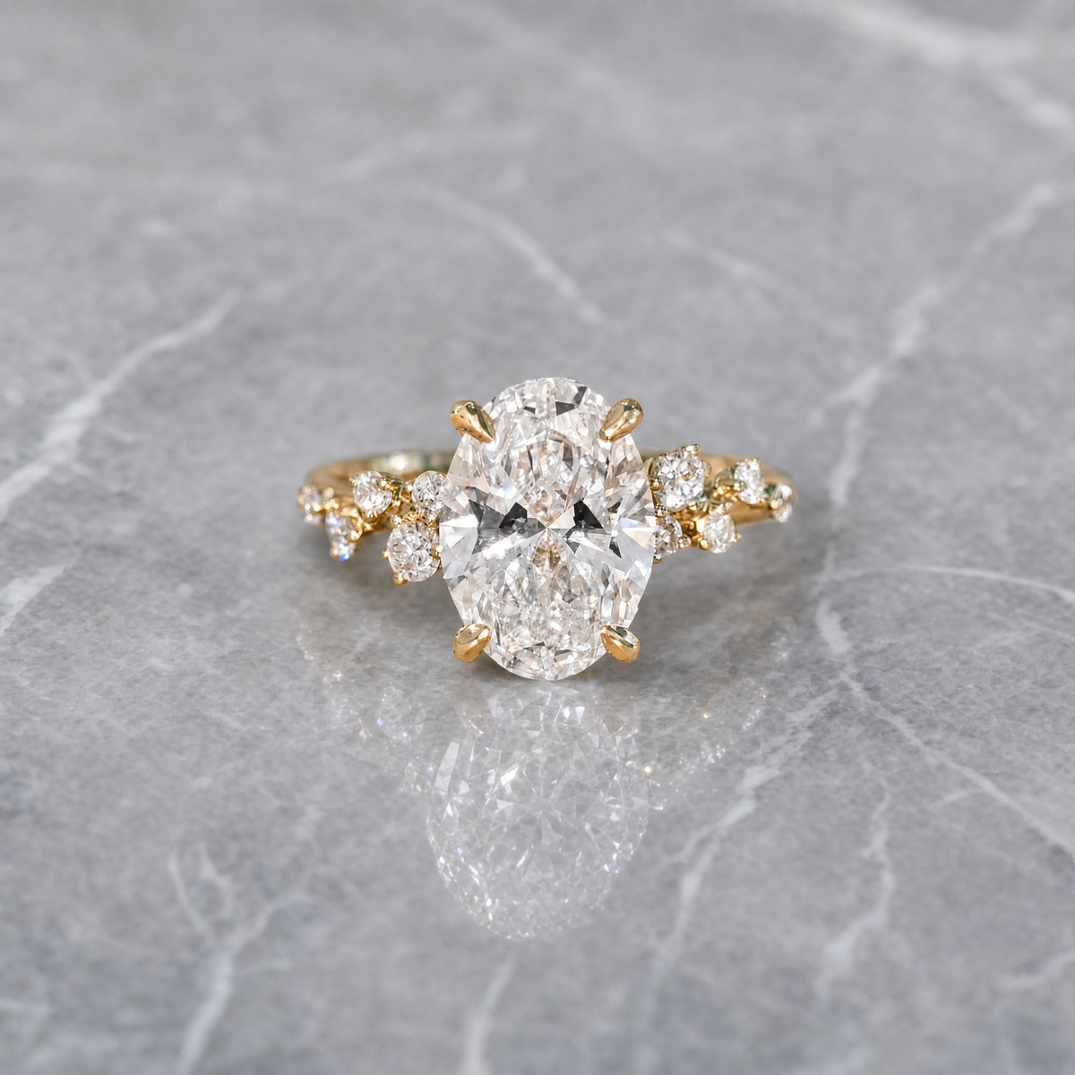 Layla Oval Cut Diamond Engagement Ring With Diamond Accent Band