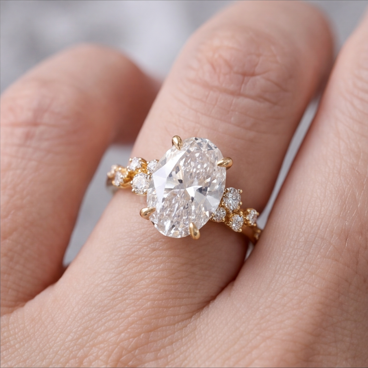 Layla Oval Cut Diamond Engagement Ring With Diamond Accent Band