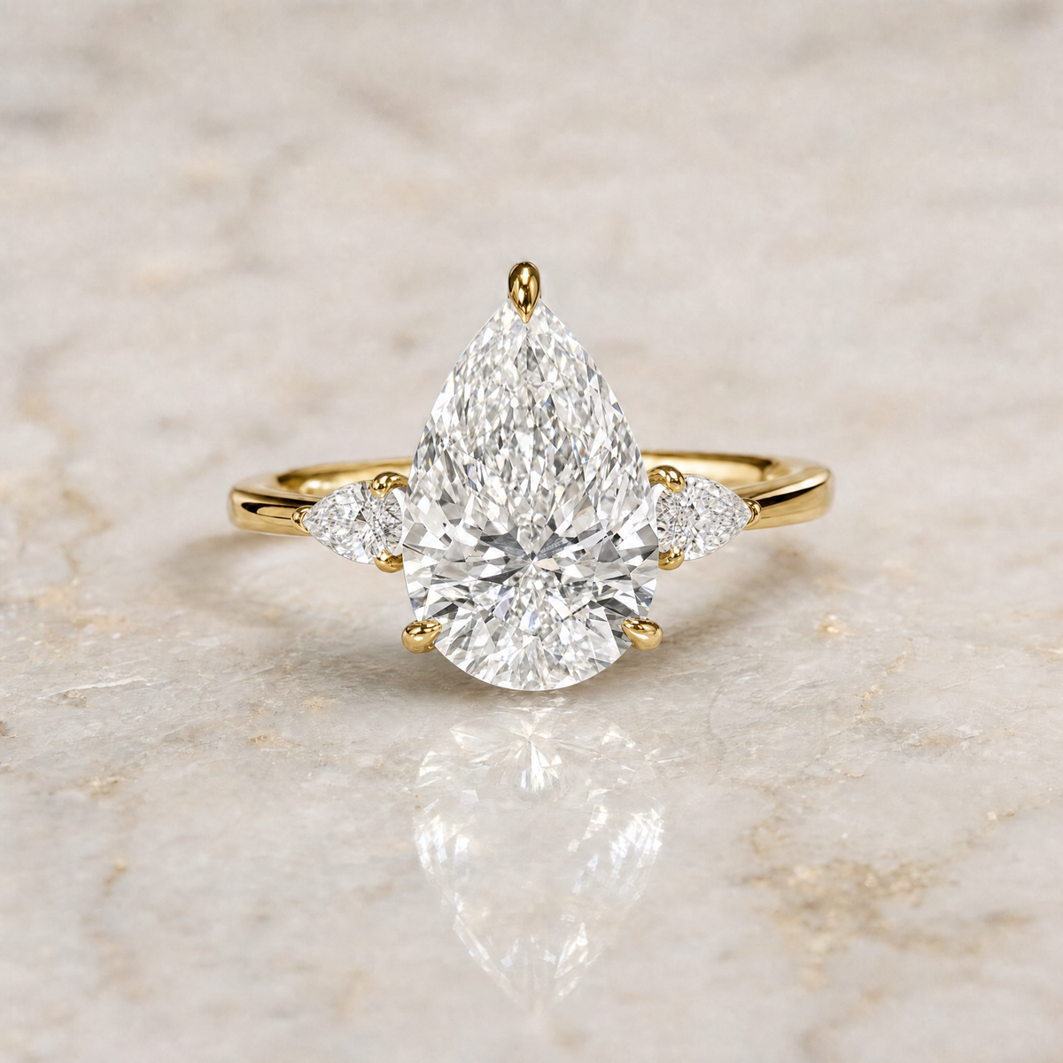 Sofia Pear Cut Diamond Engagement Ring With A Pear Cut Side Diamonds