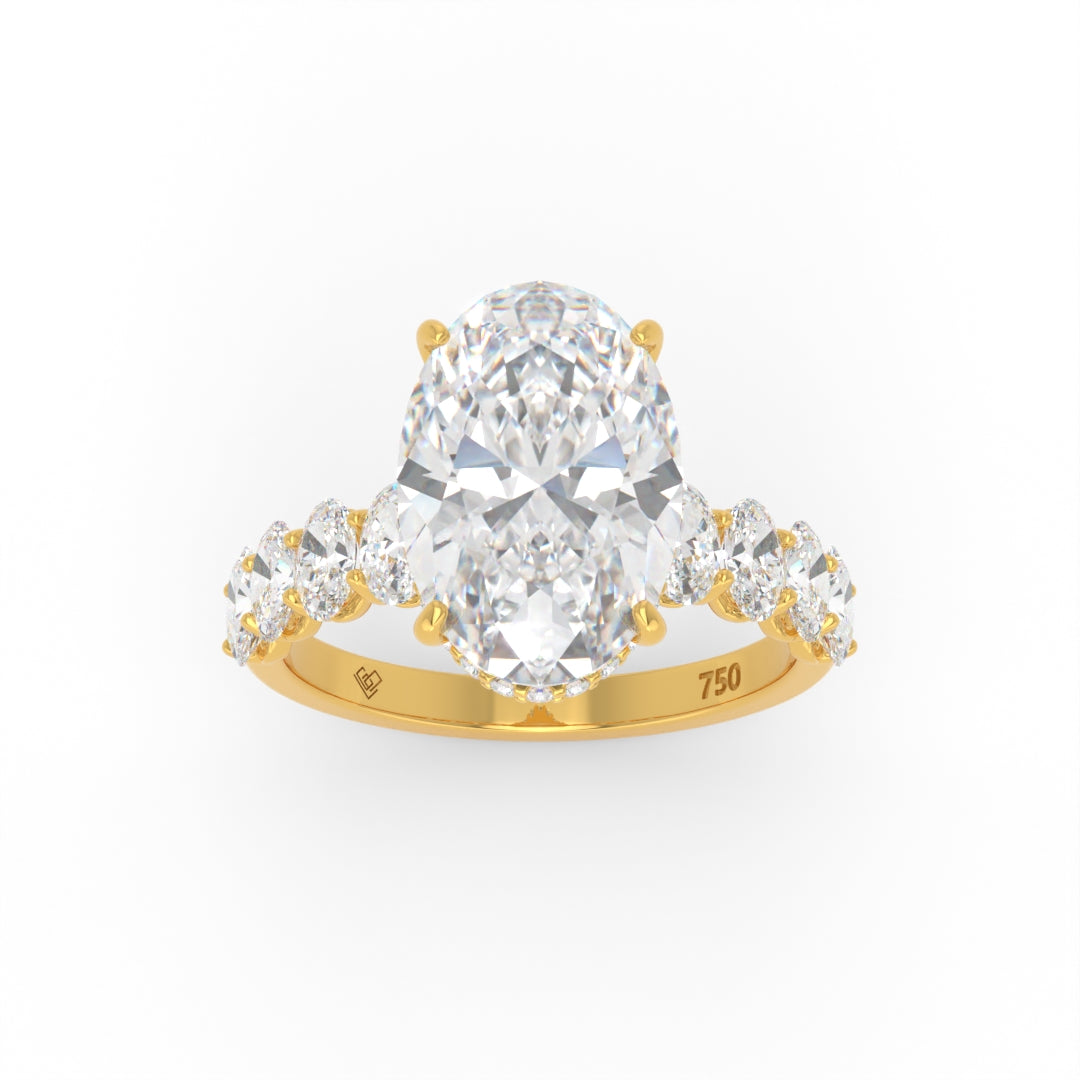 Vivien Oval Brilliant Cut Engagement Ring with Oval Brilliant Diamond Band and Wrap Around Hidden Halo