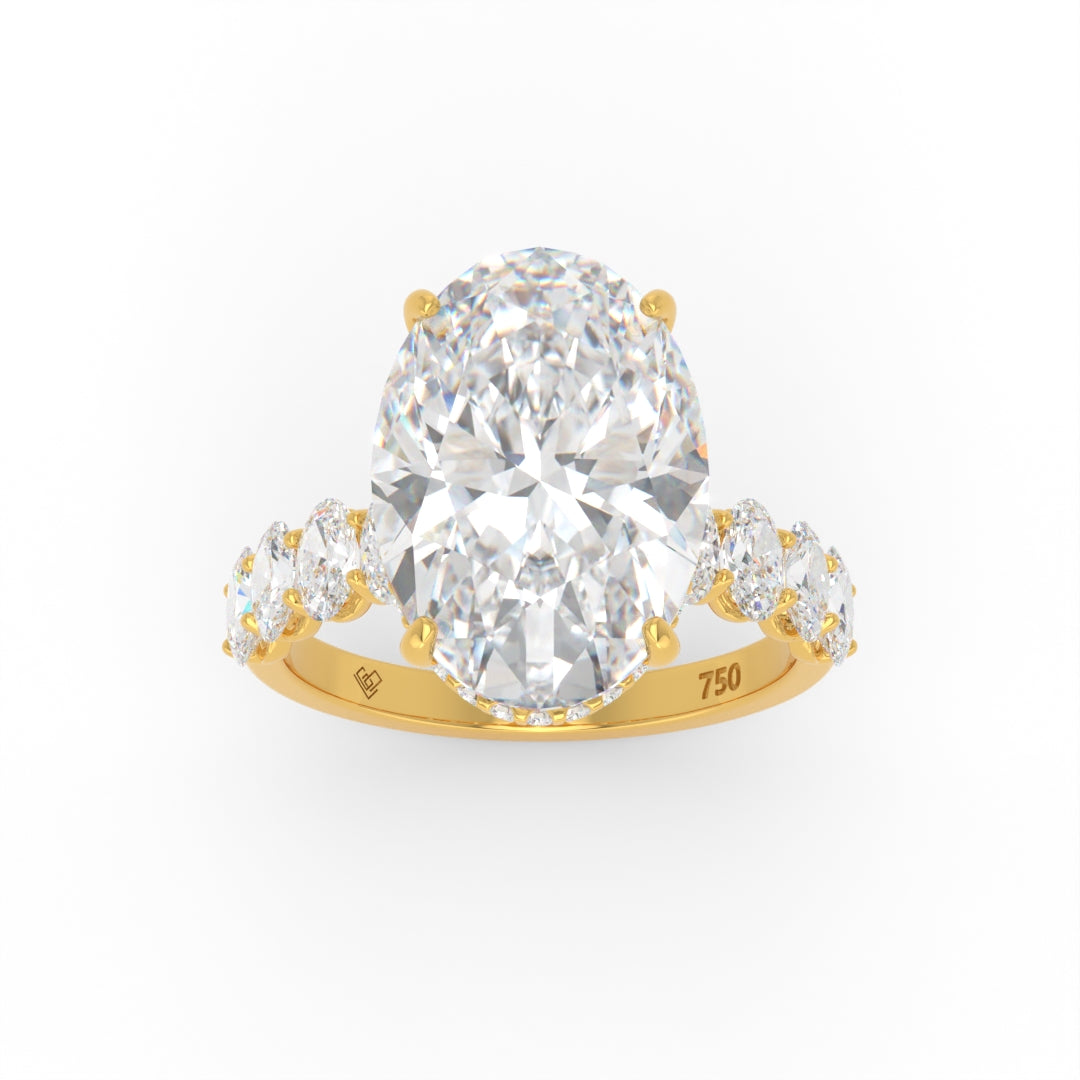 Vivien Oval Brilliant Cut Engagement Ring with Oval Brilliant Diamond Band and Wrap Around Hidden Halo