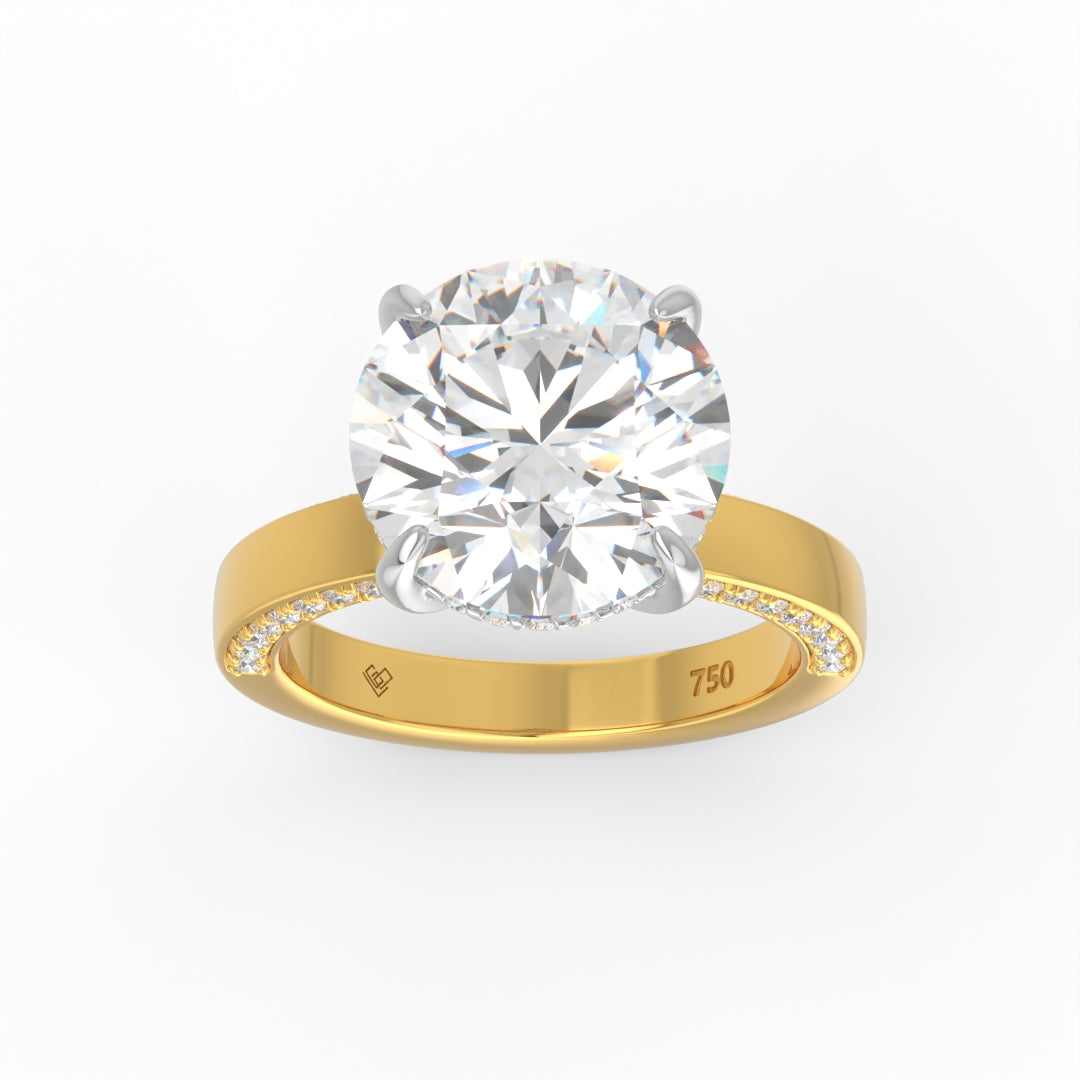 Celeste Round cut Lab Diamond with Cigar Band and Half set Diamond Sides & Hidden Halo