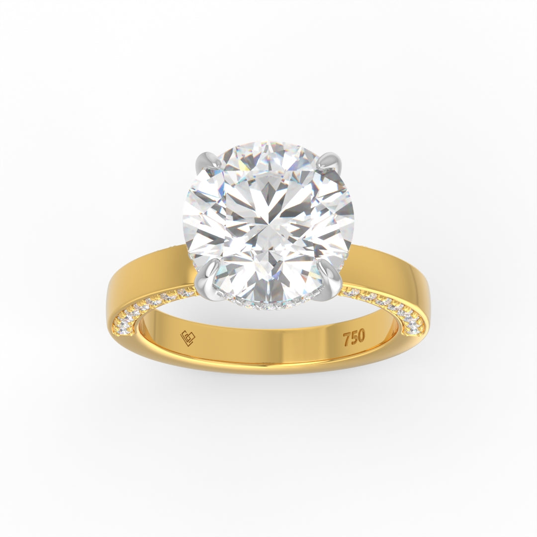Celeste Round cut Lab Diamond with Cigar Band and Half set Diamond Sides & Hidden Halo