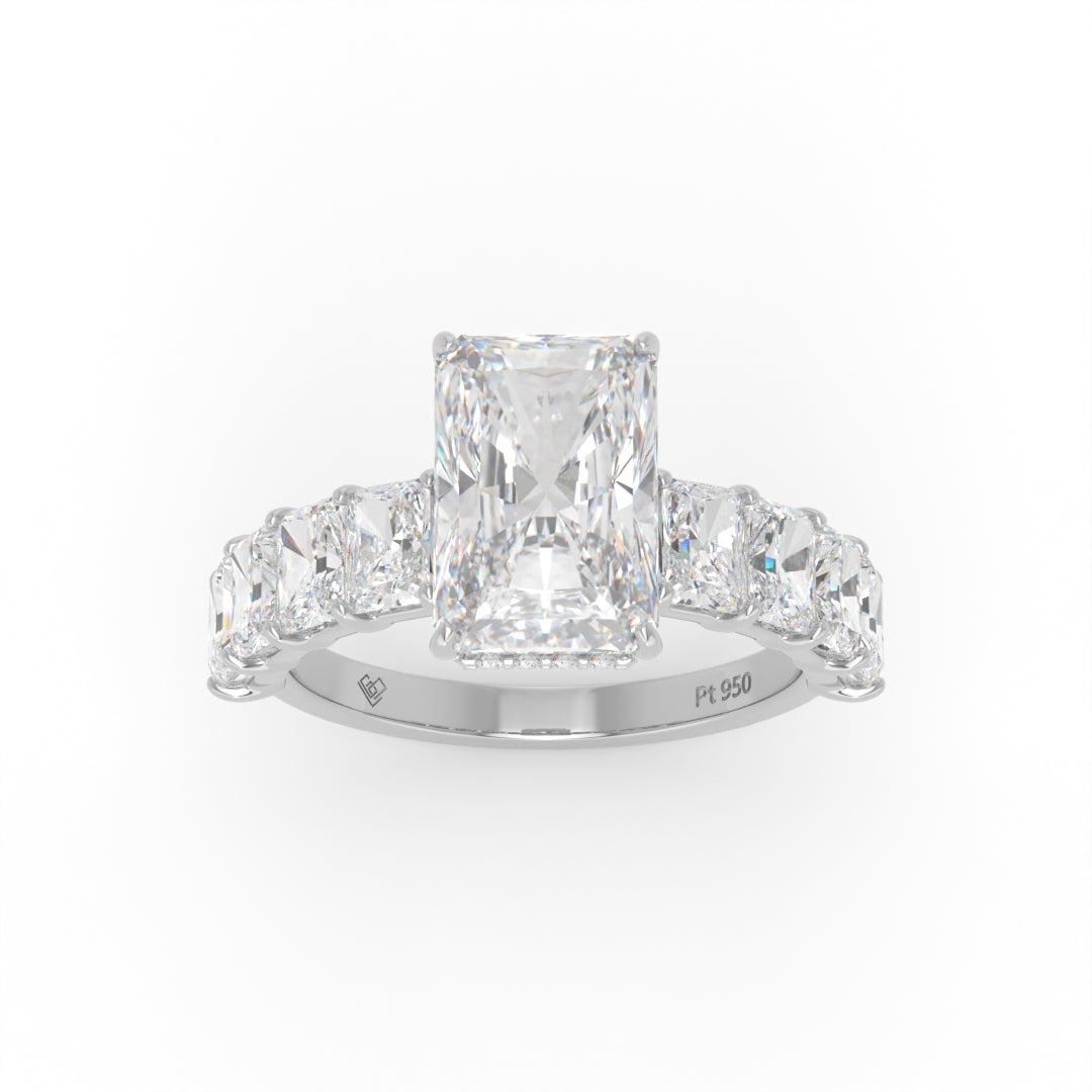 Vivien Radiant Brilliant Cut Engagement Ring with Radiant Brilliant Diamond Band and Wrap Around Hidden Halo