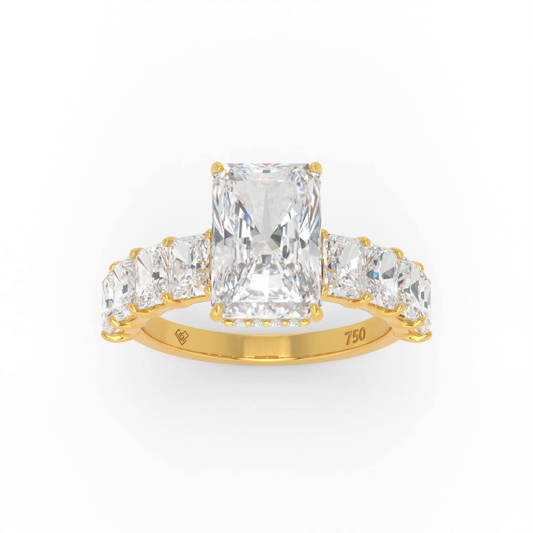 Vivien Radiant Brilliant Cut Engagement Ring with Radiant Brilliant Diamond Band and Wrap Around Hidden Halo