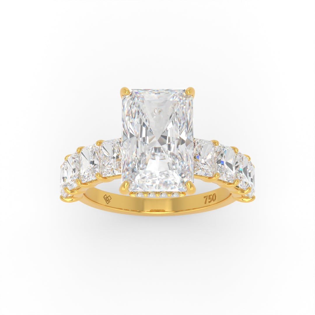 Vivien Radiant Brilliant Cut Engagement Ring with Radiant Brilliant Diamond Band and Wrap Around Hidden Halo