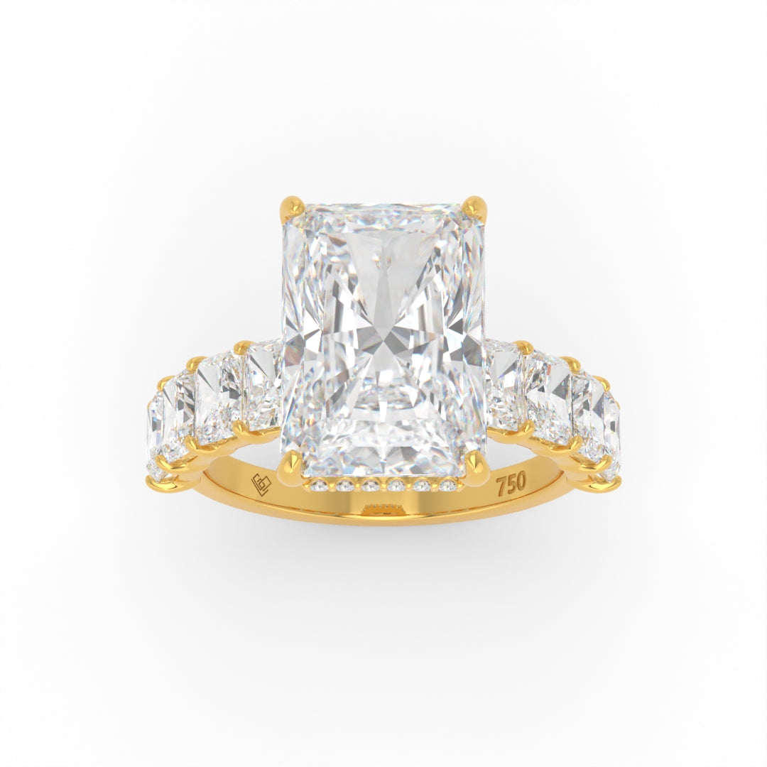 Vivien Radiant Brilliant Cut Engagement Ring with Radiant Brilliant Diamond Band and Wrap Around Hidden Halo