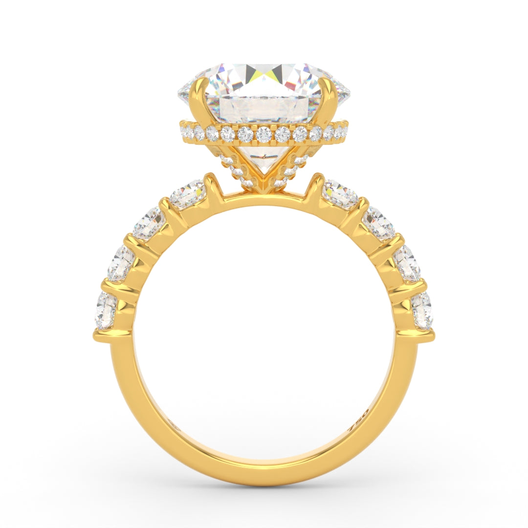 Vivien Round Brilliant Cut Engagement Ring with Round Brilliant Diamond Band and Wrap Around Hidden Halo