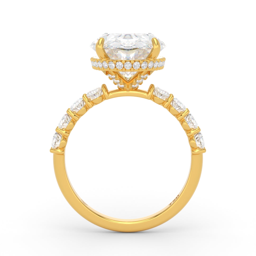 Vivien Oval Brilliant Cut Engagement Ring with Oval Brilliant Diamond Band and Wrap Around Hidden Halo