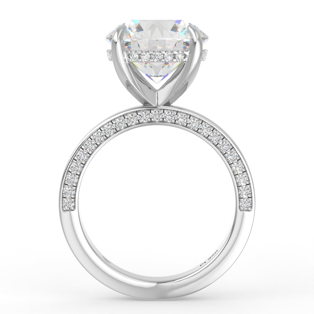 Celeste Round cut Lab Diamond with Cigar Band and Half set Diamond Sides & Hidden Halo