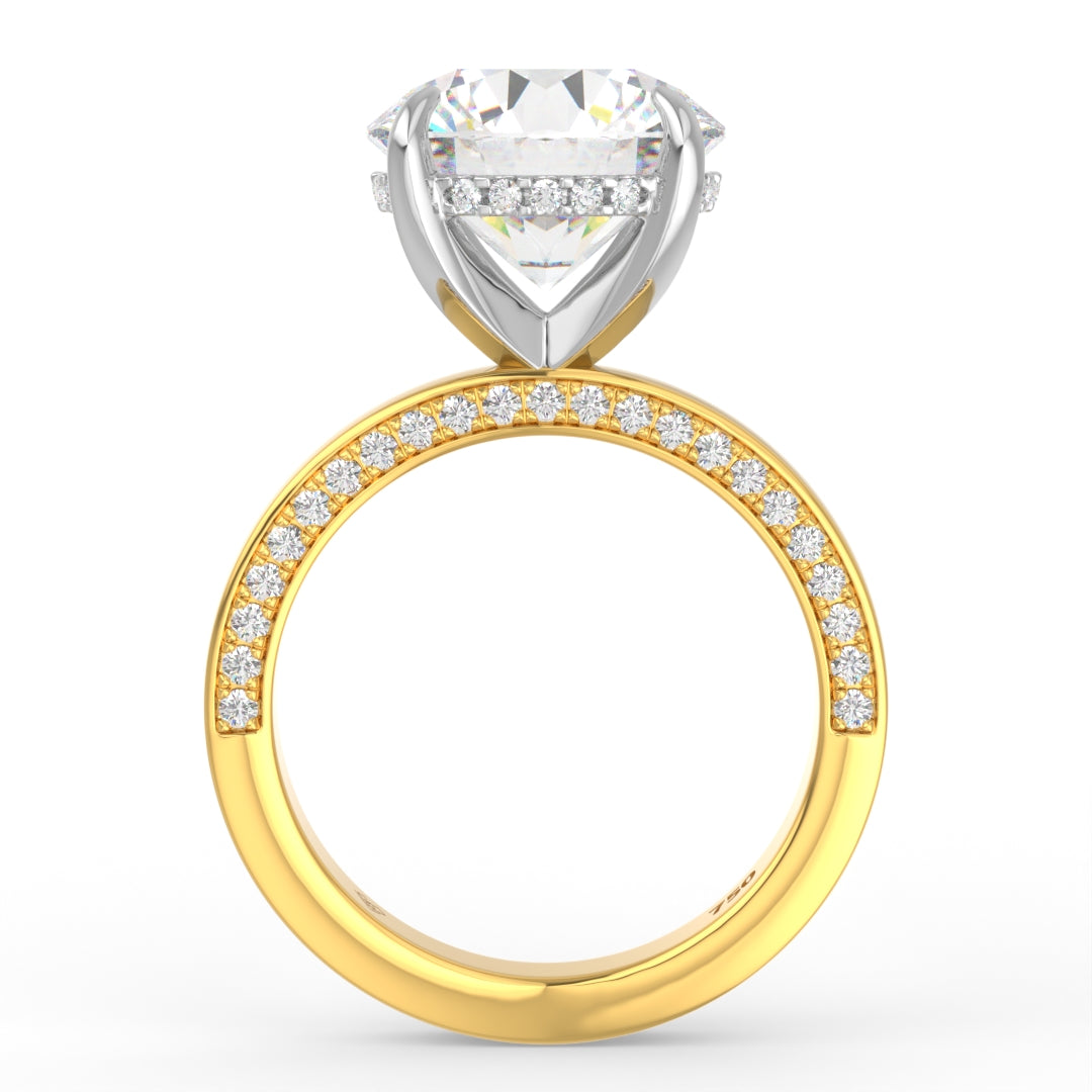 Celeste Round cut Lab Diamond with Cigar Band and Half set Diamond Sides & Hidden Halo