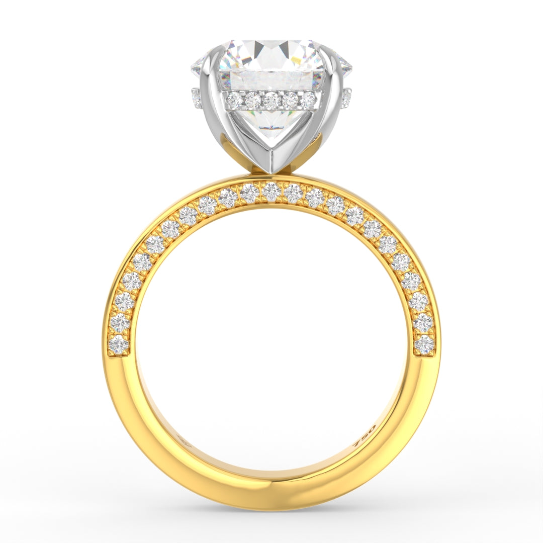 Celeste Round cut Lab Diamond with Cigar Band and Half set Diamond Sides & Hidden Halo