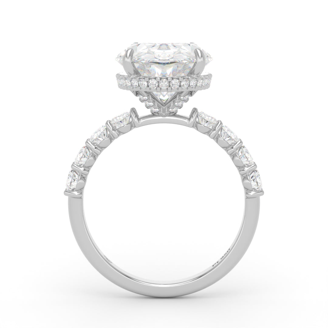 Vivien Oval Brilliant Cut Engagement Ring with Oval Brilliant Diamond Band and Wrap Around Hidden Halo